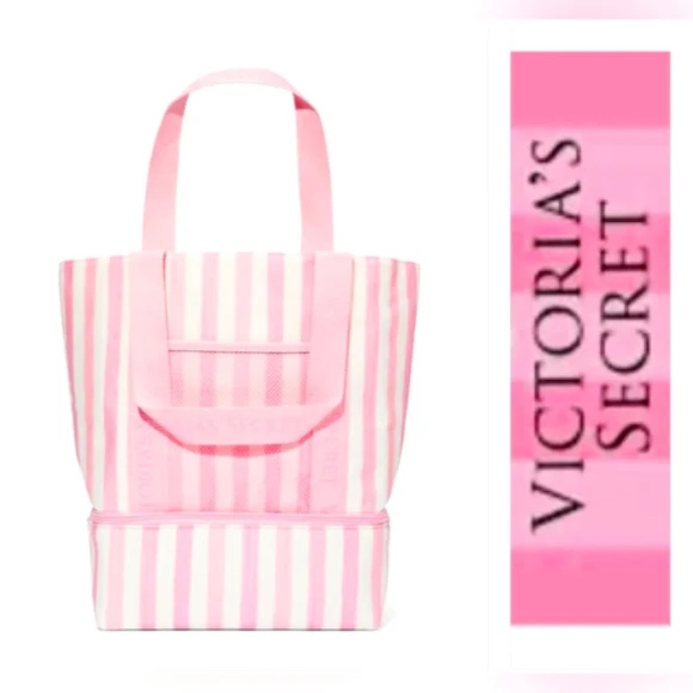 Victoria's Secret Pink Striped Cooler and Tote Bag In One! Beach Boat Travel NWT